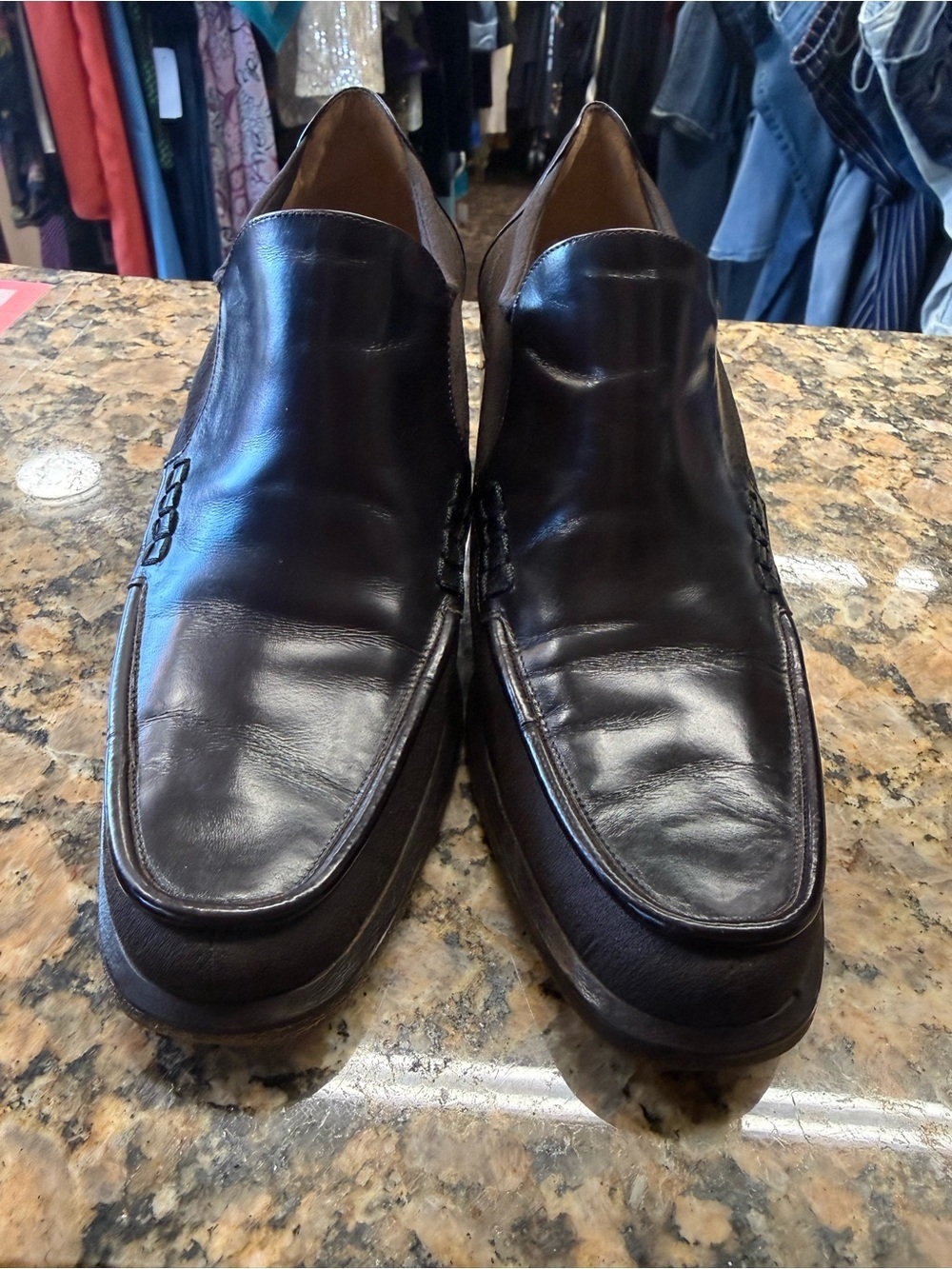 Via Spiga Dark Brown Leather Platform Loafer Heels 9